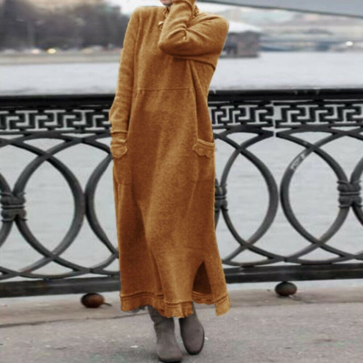 Damen nan langes Strickmaxikleid mit Seitenschlitzen und aufgesetzten Taschen Echo Archiv