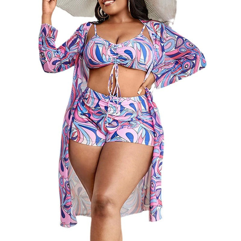 Damen Bikiniset mit überlappendem Kimono und modernen geometrischen Mustern Echo Archiv