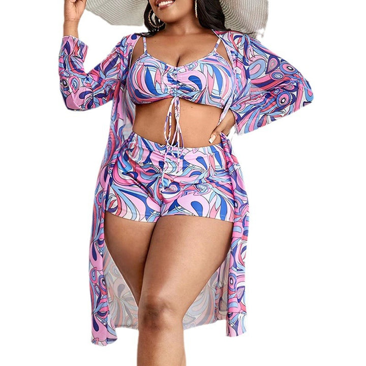 Damen Bikiniset mit überlappendem Kimono und modernen geometrischen Mustern Echo Archiv