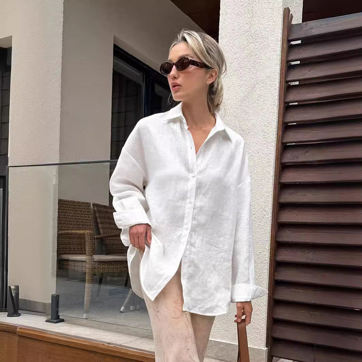 Damen Leinenhemd mit lässigem Schnitt und oversized Ärmeln Echoarchiv