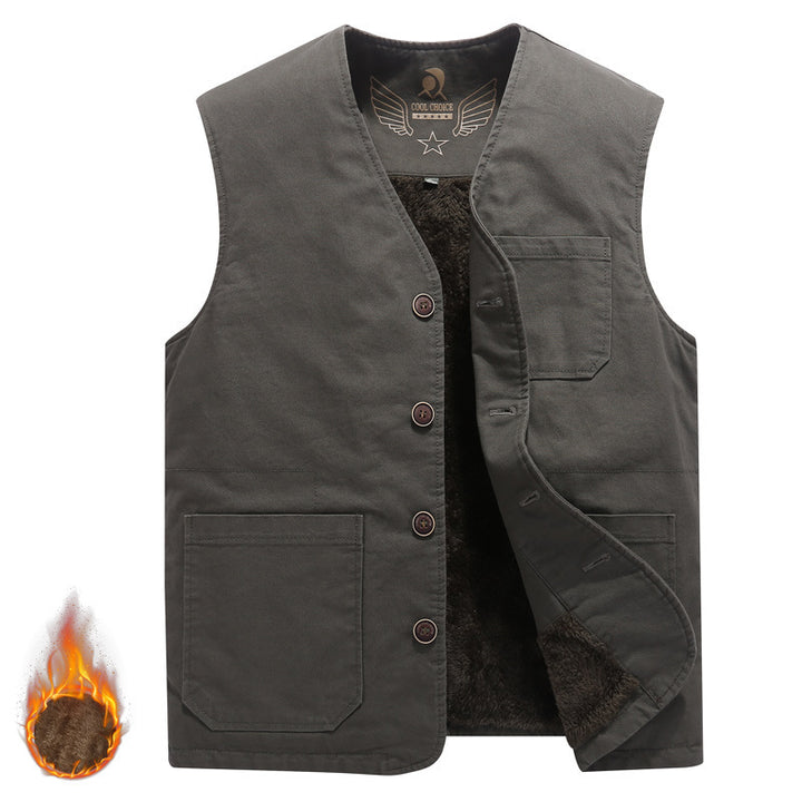 Herren Ärmellose Canvas‑Teddyweste mit wärmender Fleece‑Innenlage und aufgesetzten Taschen Echoarchiv