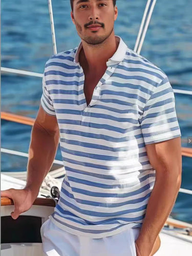 Herren Poloshirt mit Modernem Nautikstreifen und Kurzem Stehkragen Echoarchiv