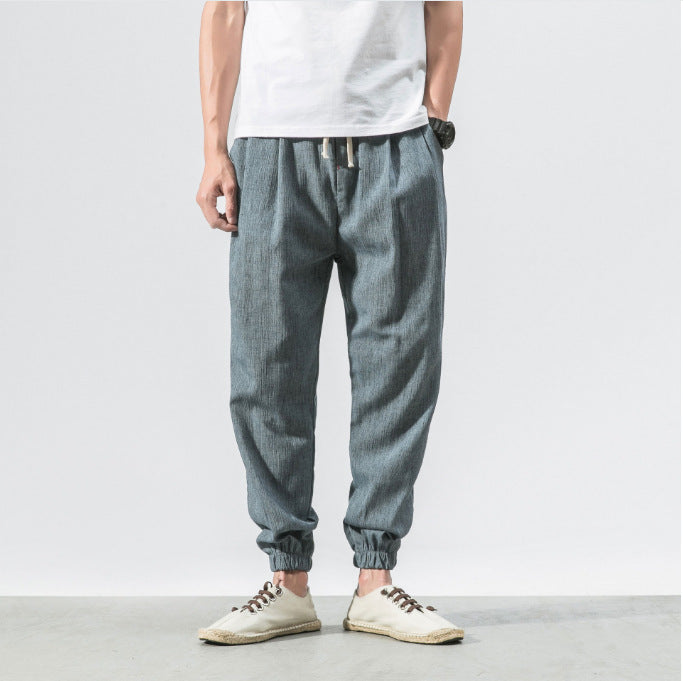 Herren nan lässige Leinen-Joggerhose mit Tunnelzug, strukturierter Oberfläche und elastischen Bündchen Echo Archiv