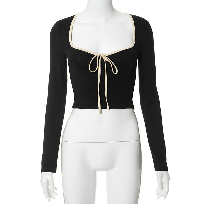 Damen cropped T-Shirt mit dekorativem Bindeband Echo Archiv