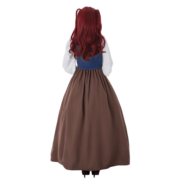 Damen nan mittelalterliches Dirndlkleid mit Schnürmieder, weiten Rüschenärmeln und bodenlangem Rock Echo Archiv