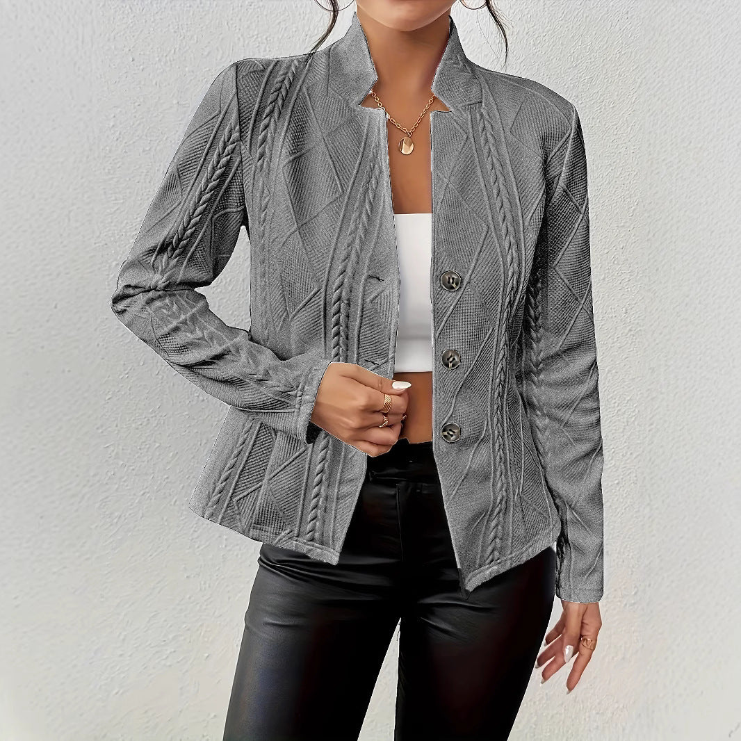 Damen nan taillierter Struktur-Blazer mit Stehkragen, Zopfmuster und dekorativen Knöpfen Echo Archiv