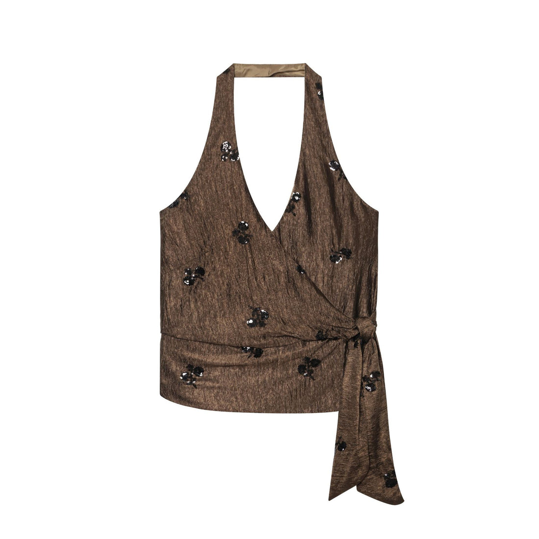 Damen Weite High‑Waist‑Hose mit Crinkle‑Effekt und Paillettenblüten Echoarchiv