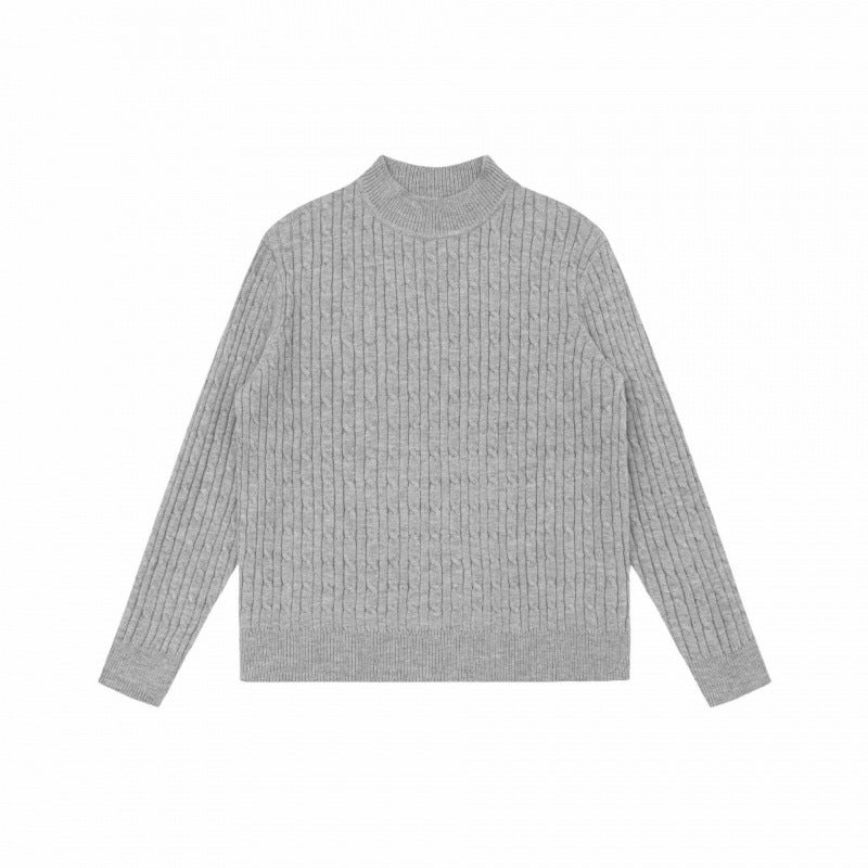 Unisex Oversize Zopfmuster-Pullover mit kurzem Stehkragen und geripptem Saum Echo Archiv