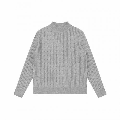 Unisex Oversize Zopfmuster-Pullover mit kurzem Stehkragen und geripptem Saum Echo Archiv