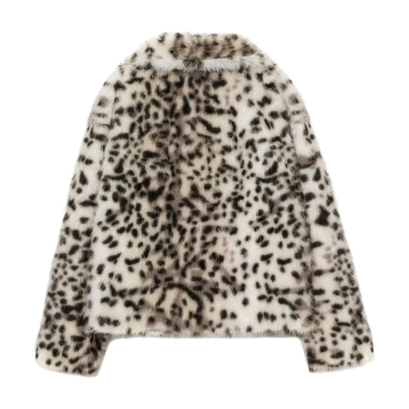 Damen Kurzjacke aus Kunstpelz im Snow-Leopard-Print mit weitem Revers Echo Archiv