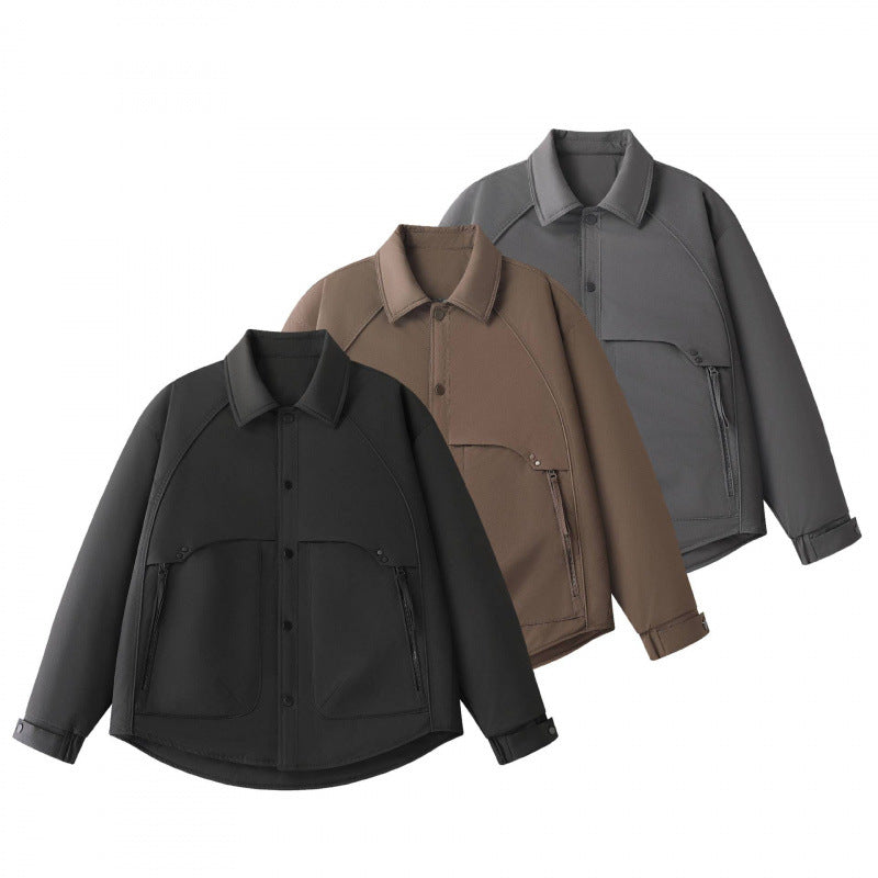 Herren Gepolsterte Hemdjacke mit abgerundetem Saum, Reißverschluss-Taschen und Druckknopf-Leiste Echo Archiv