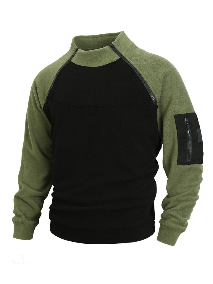 Herren technischer Fleece-Halbzip-Pullover mit asymmetrischen Schulterreißverschlüssen und Reißverschluss-Ärmeltasche – Marzano