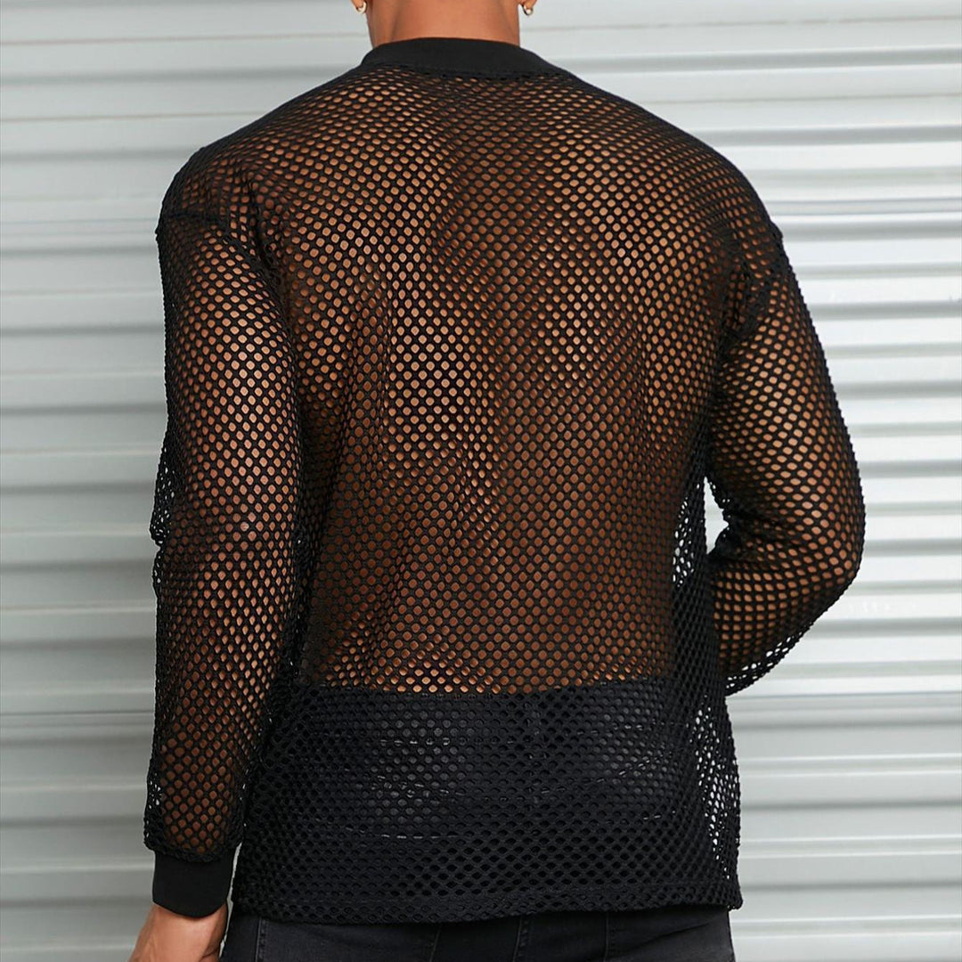 Herren nan transparentes Netz-Langarmshirt mit Rundhals und gerippten Bündchen Echo Archiv