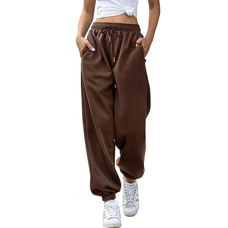 Damen nan Cozy-Sweat-Palazzohose mit hohem Komfortbund, integriertem Kordelzug und gerafften Knöchelabschlüssen Echo Archiv
