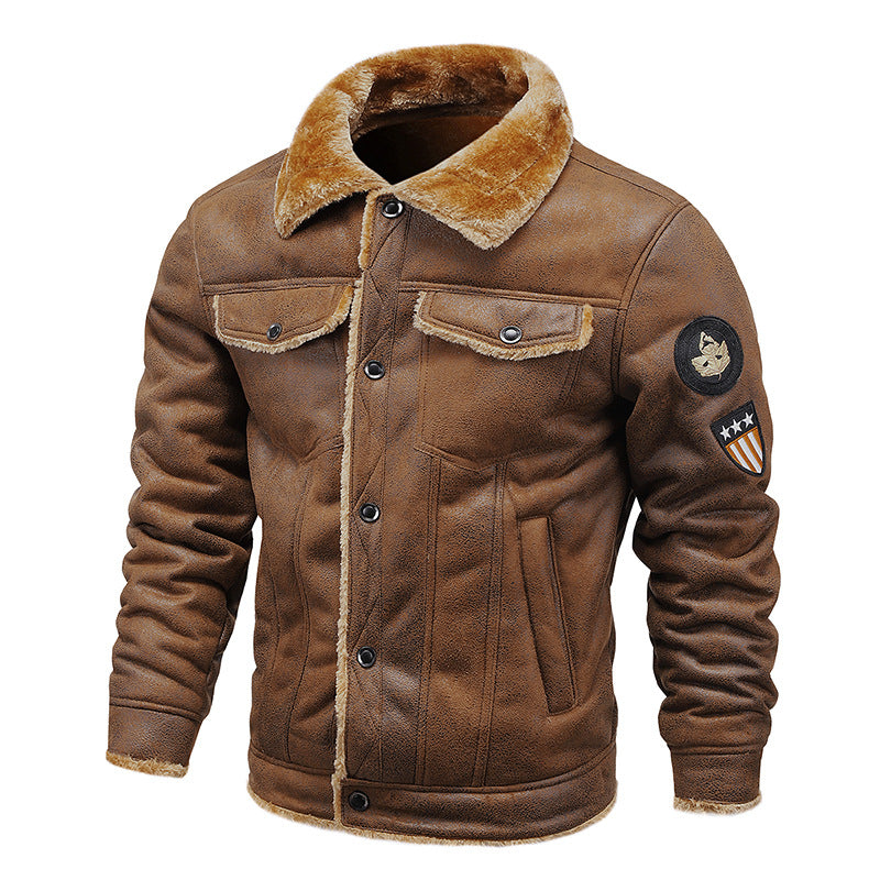 Herren Fliegerjacke aus Kunstleder mit Teddyfell-Futter und Aufnäher Echoarchiv