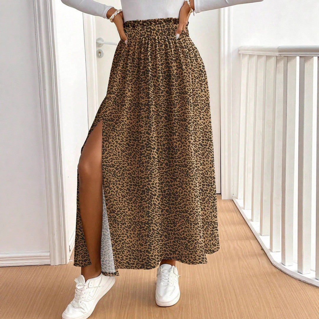 Damen Maxirock mit hohem Schlitz und Leopardendruck Echo Archiv