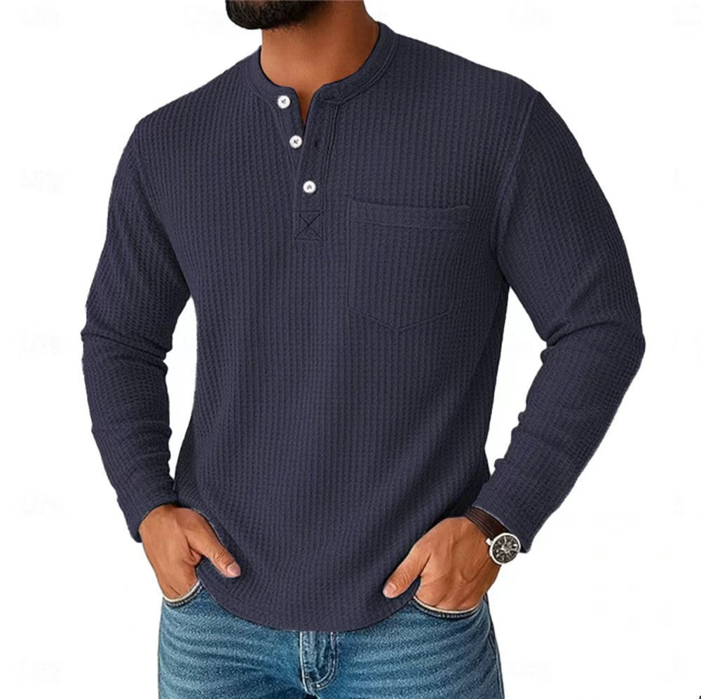 Herren Langarm Henley mit Waffelstruktur und Brusttasche thermisches Langarmshirt – Marzano