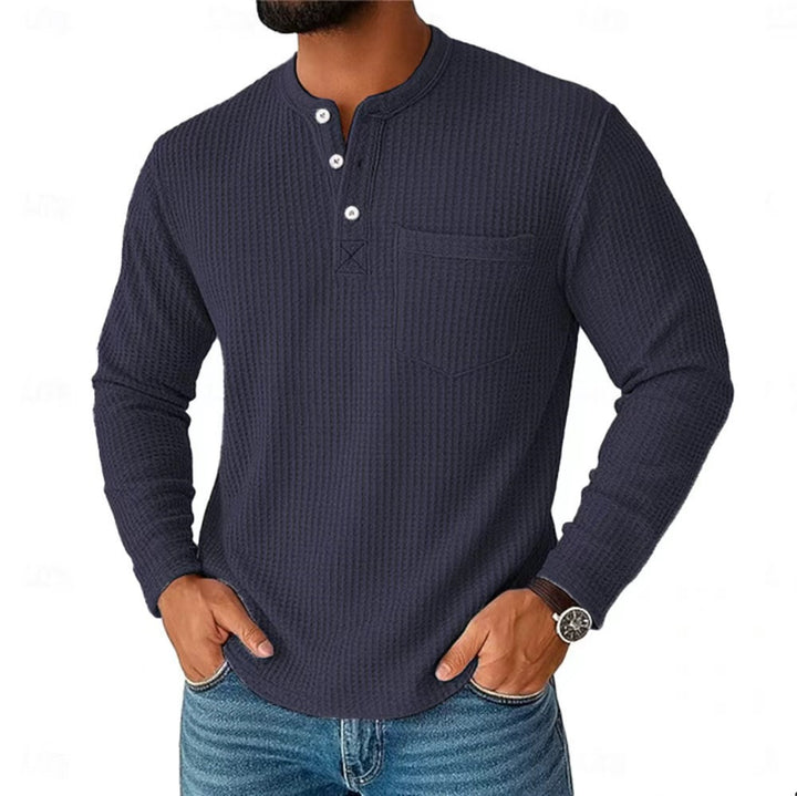 Herren Langarm Henley mit Waffelstruktur und Brusttasche thermisches Langarmshirt – Marzano
