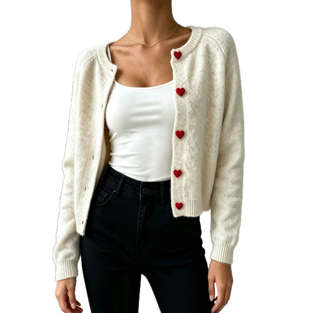 Damen Strickcardigan mit herzförmigen Zierknöpfen und weicher Mohair-Optik – Veloura