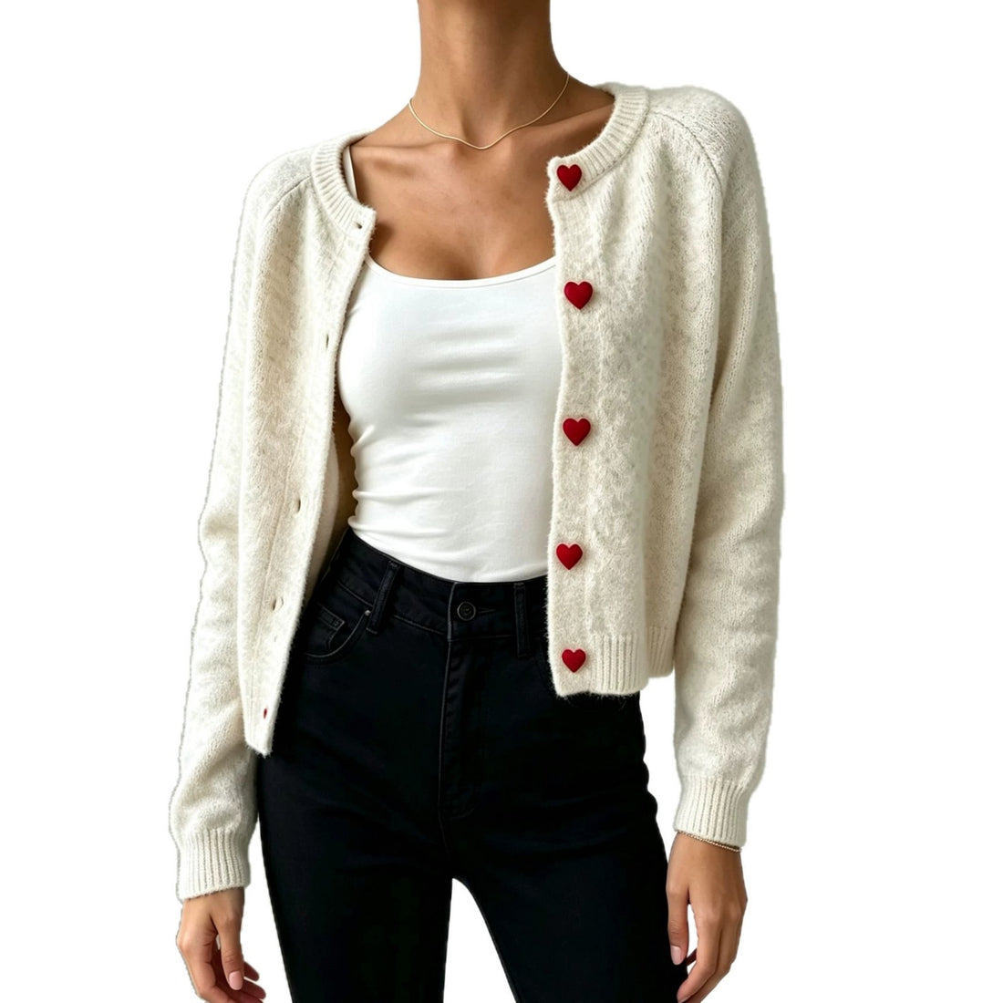 Damen Strickcardigan mit herzförmigen Zierknöpfen und weicher Mohair-Optik – Veloura