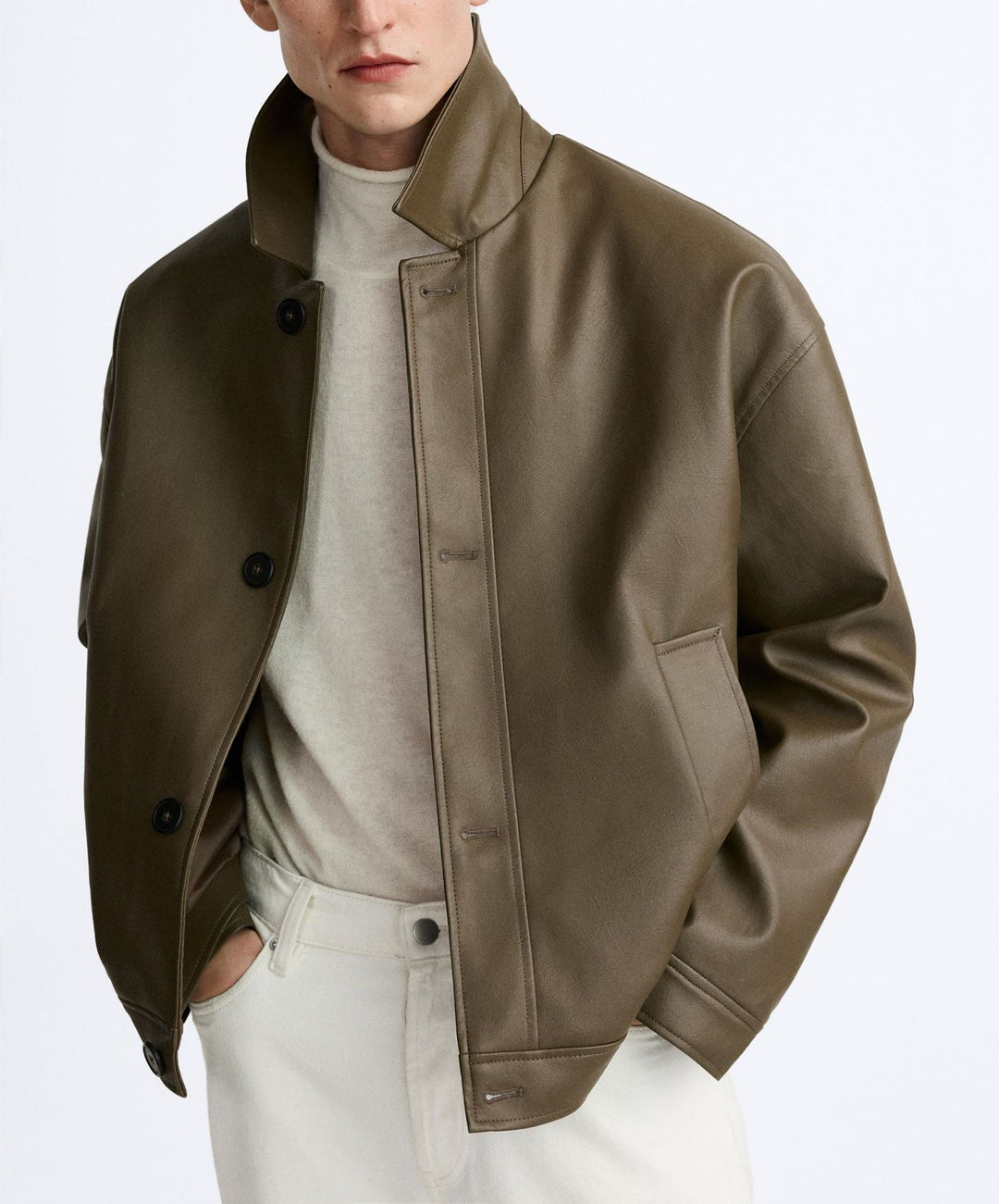 Herren Kurz geschnittene Lederjacke mit klassischem Kragen Echo Archiv
