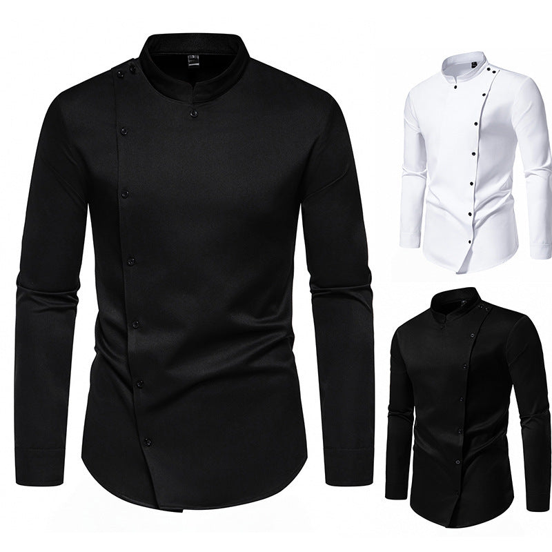 Herren modisches Hemd mit asymmetrischem Knopfdesign und elegantem Stehkragen Echoarchiv