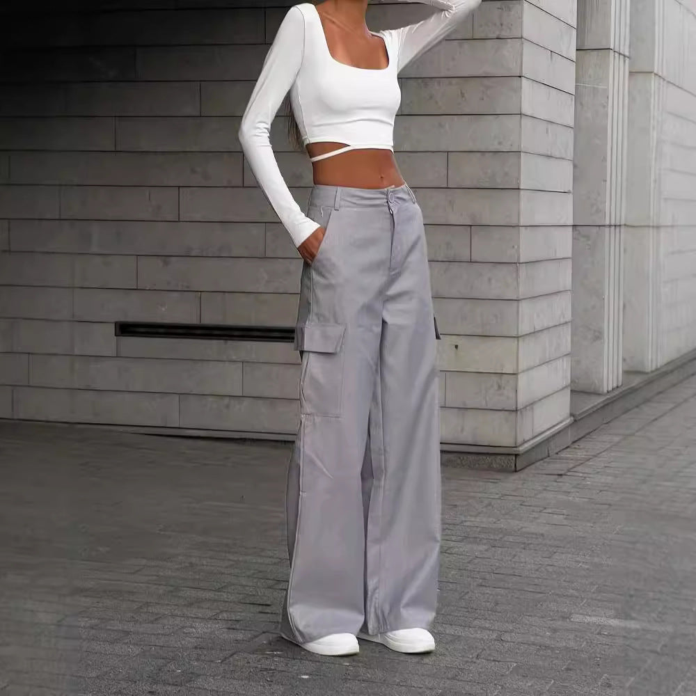 Damen Weite High-Waist Cargo-Hose mit Oversized-Silhouette und Klappentaschen Echoarchiv