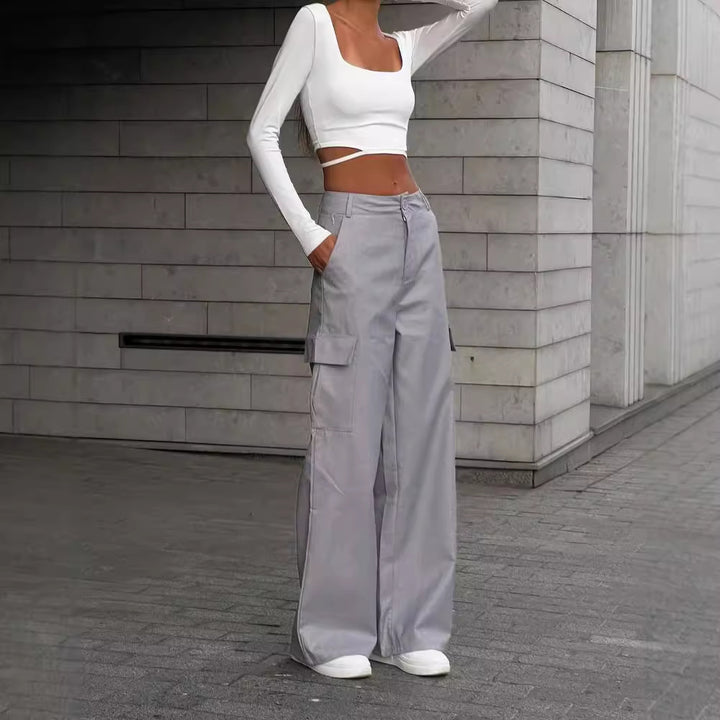 Damen Weite High-Waist Cargo-Hose mit Oversized-Silhouette und Klappentaschen Echoarchiv