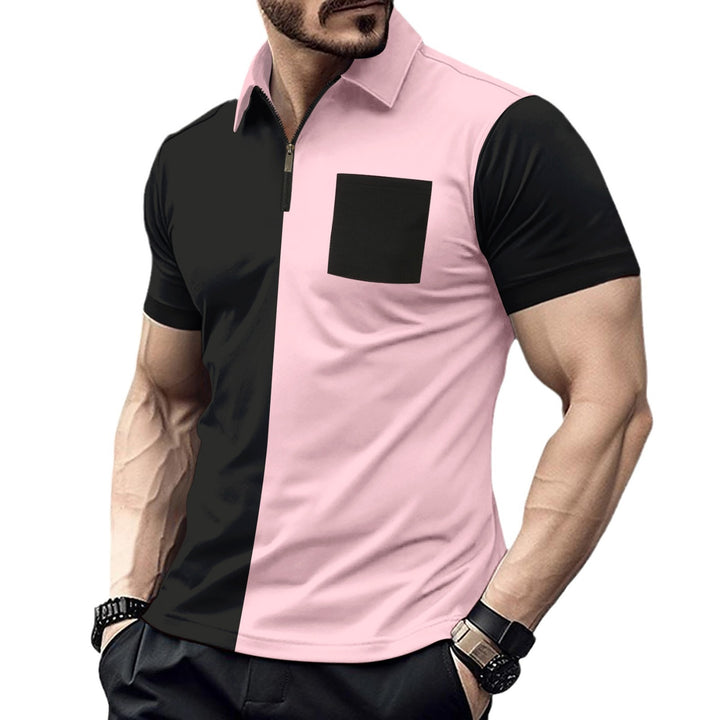 Herren Polohemd mit kurzem Reißverschluss und stilvollem Farbblockdesign Echoarchiv