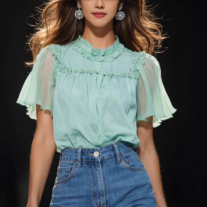 Damen Elegante Bluse mit Rüschendetails und transparenten Ärmeln Echo Archiv