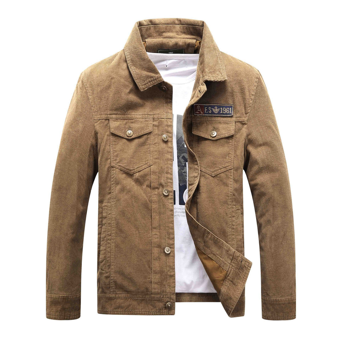 Herren Trucker-Cordjacke mit Teddyfutter und aufgesetzten Brusttaschen – Taviero