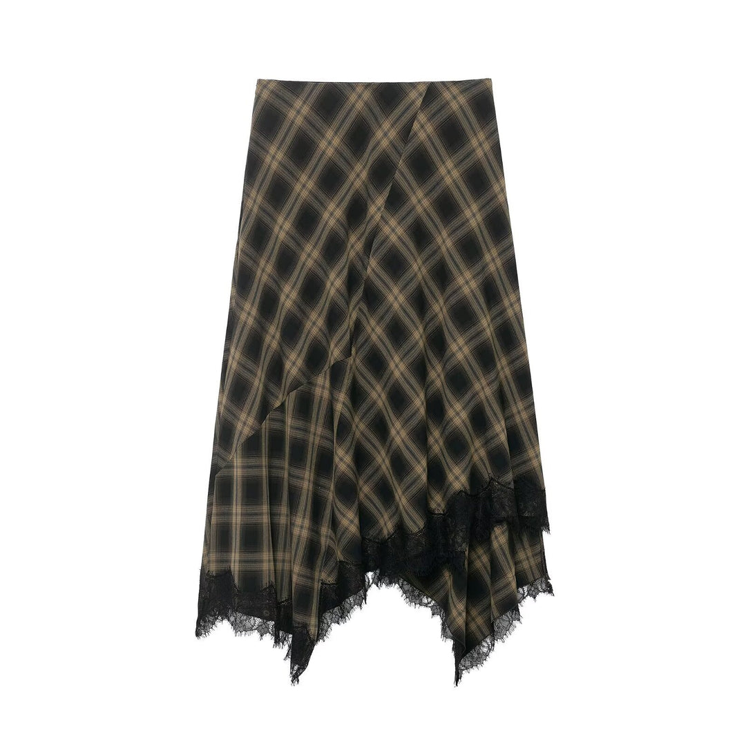 Damen Wickelrock mit eleganter Spitze und modernem Karomuster Echo Archiv