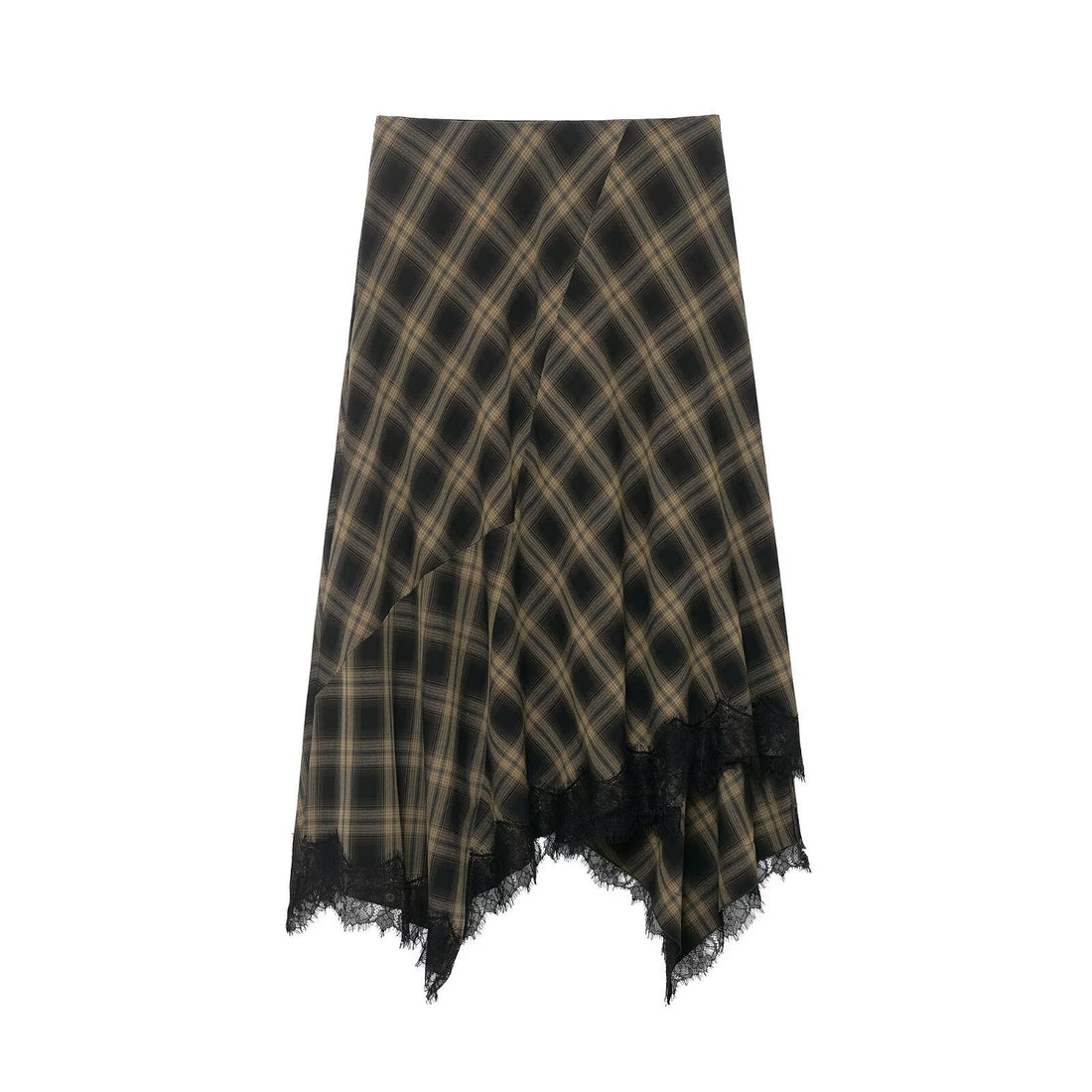 Damen Wickelrock mit eleganter Spitze und modernem Karomuster – Rosévia