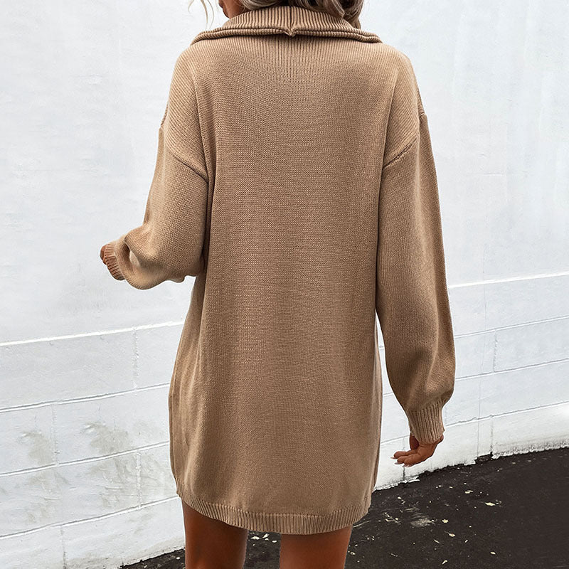 Damen Oversize-Feinstrickkleid mit Umlegekragen, Zierknopfleiste und Rippsaum Echoarchiv
