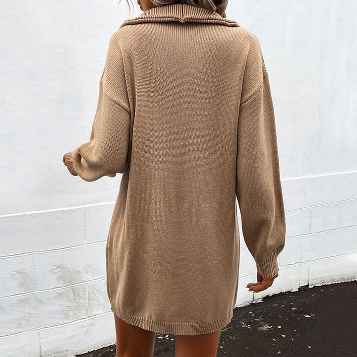 Damen Oversize-Feinstrickkleid mit Umlegekragen, Zierknopfleiste und Rippsaum Echoarchiv