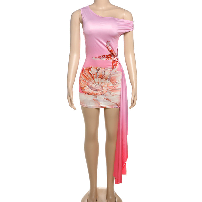 Damen Einseitiges Strandkleid mit maritimem Motiv und asymmetrischem Schnitt Echo Archiv