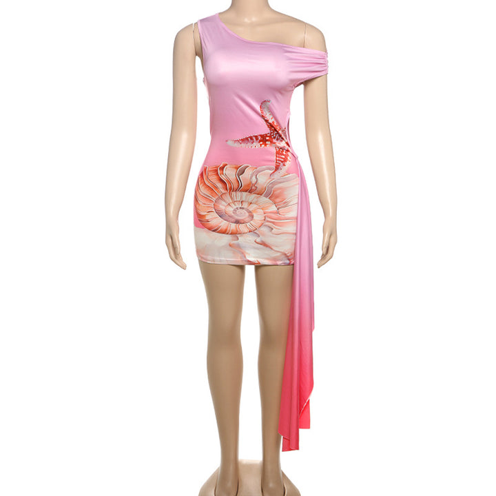 Damen Einseitiges Strandkleid mit maritimem Motiv und asymmetrischem Schnitt Echo Archiv