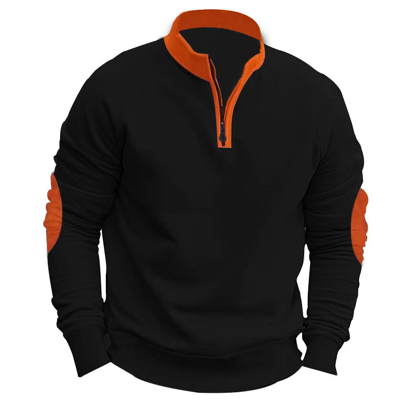 Herren sportlicher Kapuzenpullover mit überlegendem Reißverschluss und kontrastierenden Ärmelpatches Echoarchiv