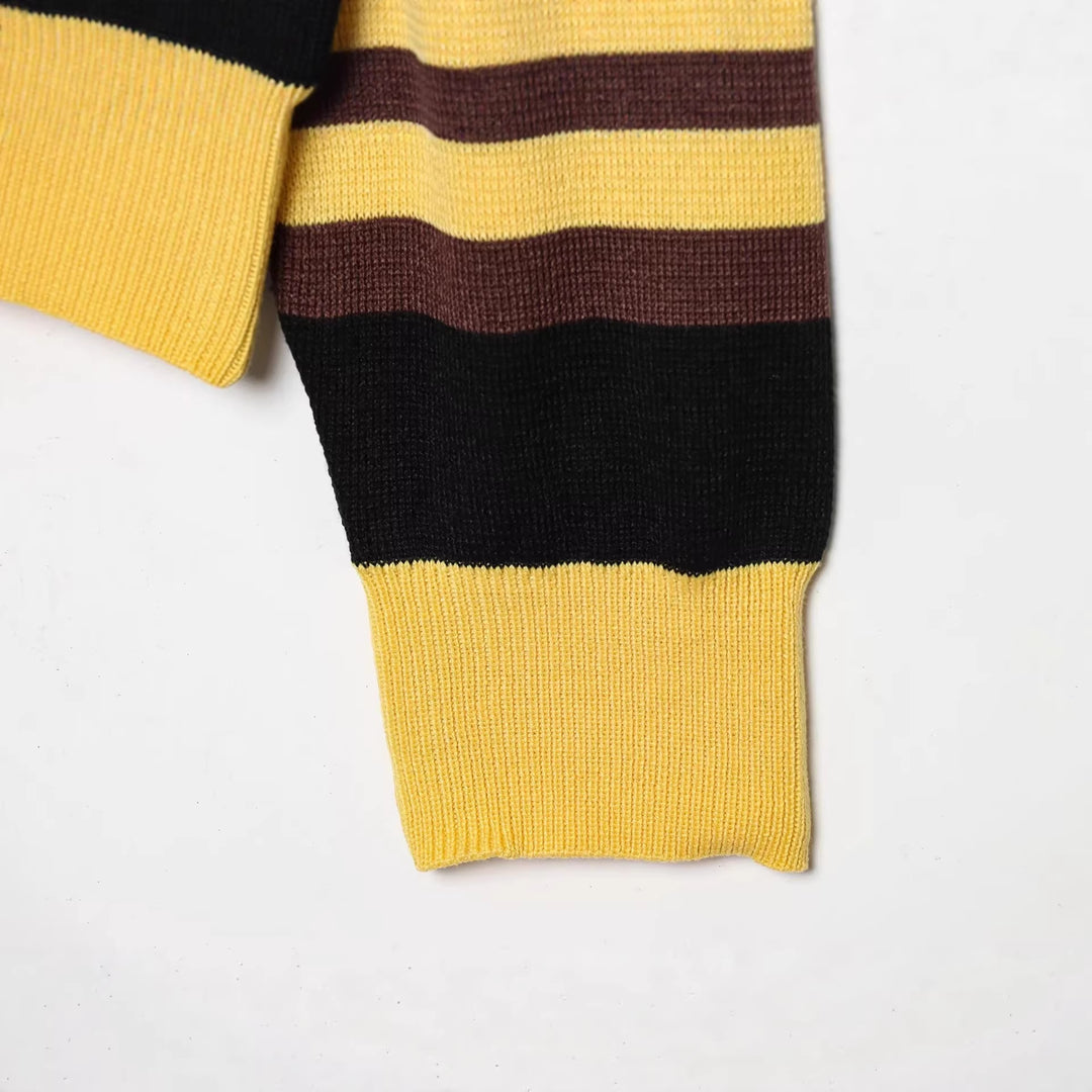 Damen Gestreifter Rugby-Pullover mit Polokragen und Knopfleiste Echoarchiv