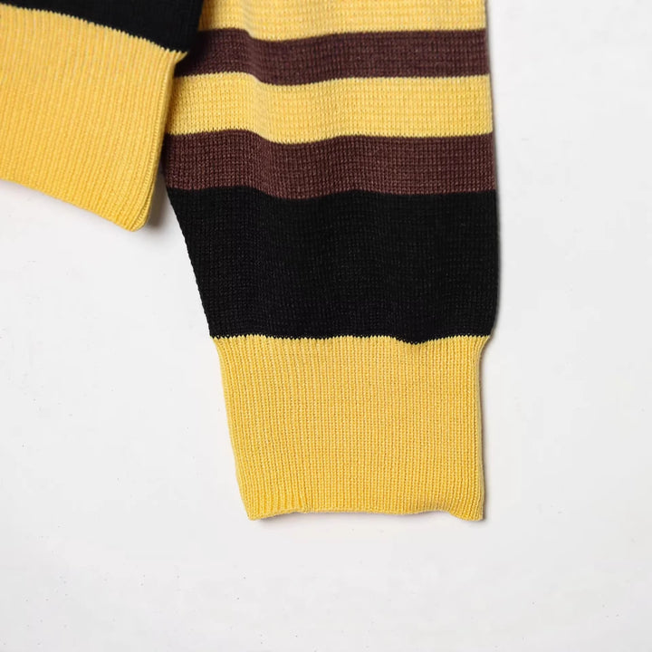 Damen Gestreifter Rugby-Pullover mit Polokragen und Knopfleiste Echoarchiv