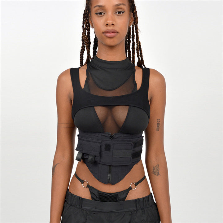Damen Sportliches Tanktop mit innovativem hochgeschlossenem Design und verstellbaren Riemen Echo Archiv