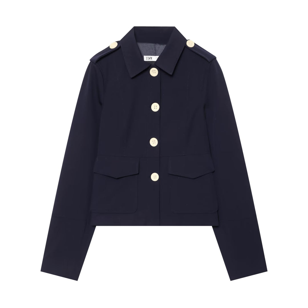 Damen Kurz geschnittene Utility-Jacke mit Schulterklappen und großen Kontrastknöpfen Echo Archiv