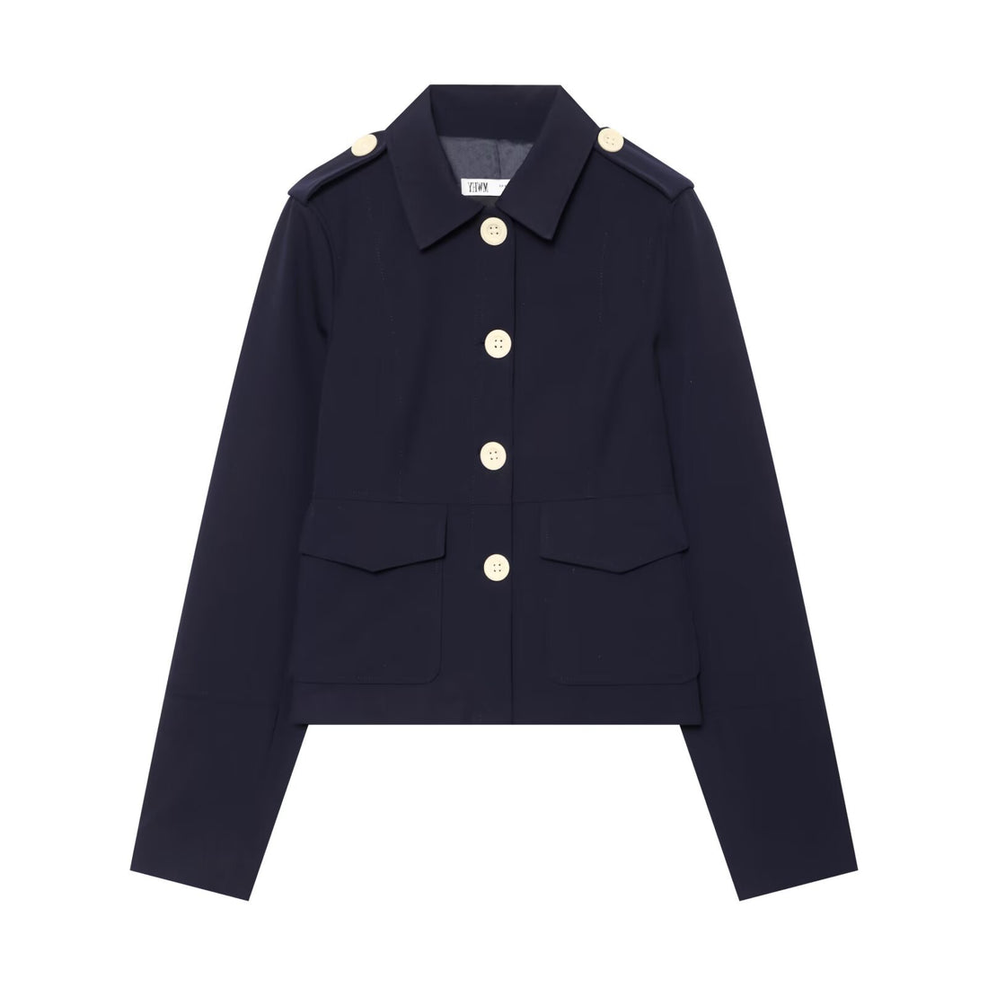 Damen Kurz geschnittene Utility-Jacke mit Schulterklappen und großen Kontrastknöpfen Echo Archiv