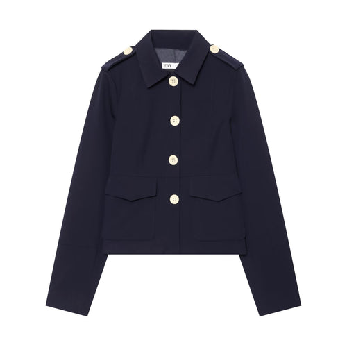 Damen Kurz geschnittene Utility-Jacke mit Schulterklappen und großen Kontrastknöpfen Echo Archiv