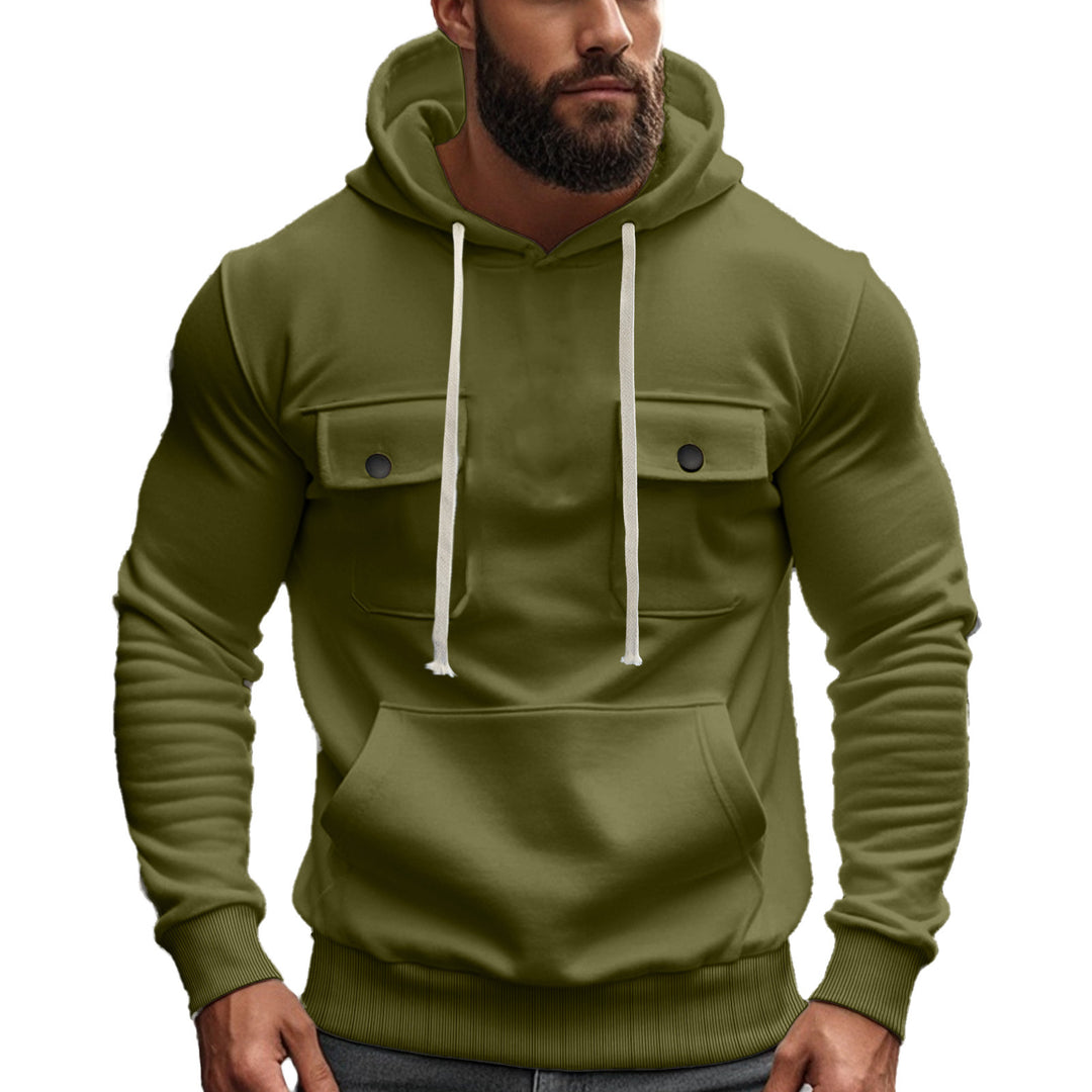 Herren modischer Hoodie mit aufgesetzten Taschen und kontrastierenden Kordeln Echoarchiv