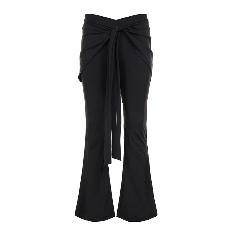 Damen High‑Waist Schlaghose mit Wickelrock-Overlay und Bindegürtel Echo Archiv