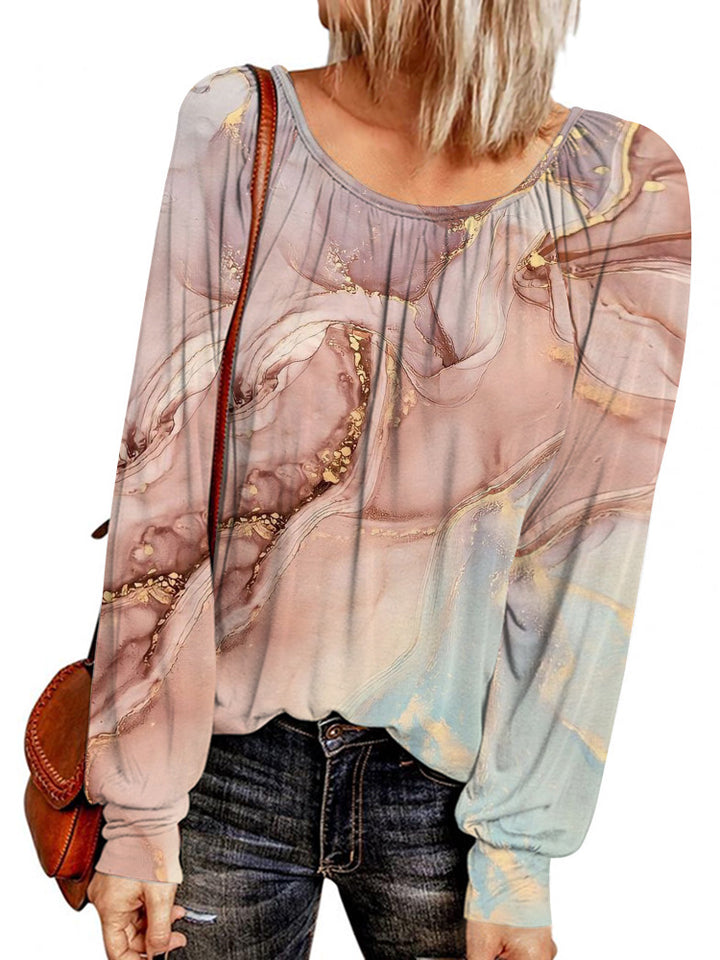 Damen Ethno-Print Oversize-Tunika mit Rundhalsausschnitt und langen Ballonärmeln – Avérine