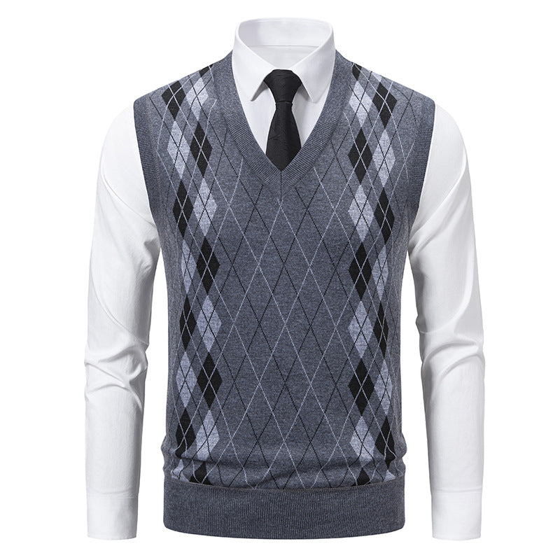 Herren eleganter V-Ausschnitt Pullunder im argyle Muster Echoarchiv