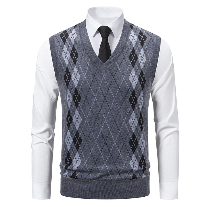 Herren eleganter V-Ausschnitt Pullunder im argyle Muster Echoarchiv