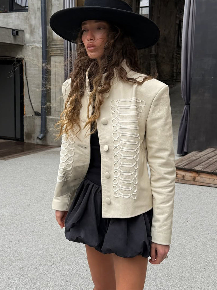 Damen Kurzjacke im Military-Stil mit dekorativer Kordverzierung und Stehkragen Echoarchiv